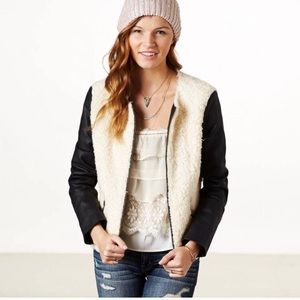 AE Faux Sherpa Shearling Jacket with Vegan Leather
